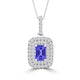 TMR121142 - Hazel - Emerald Cut Tanzanite and Diamond Pendant Double Halo