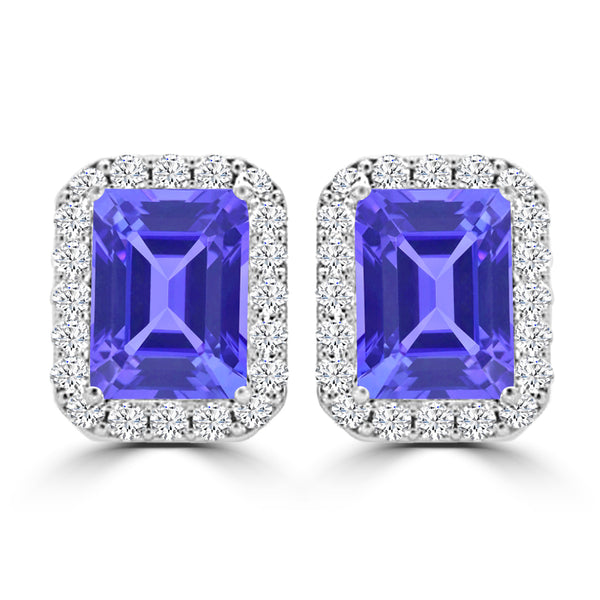 TMR121122 - Madison - Emerald Cut Tanzanite and Diamond Earring Halo