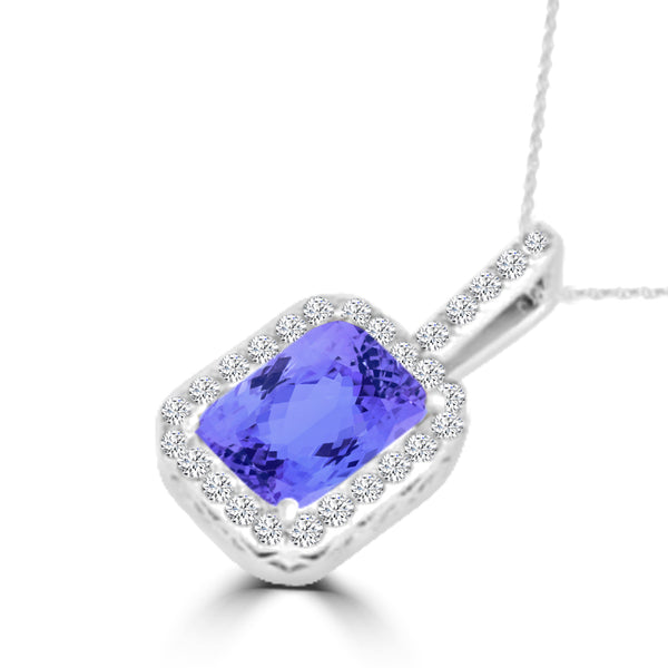 TMR121140 - Zoe - Emerald Cut Tanzanite and Diamond Pendant Halo