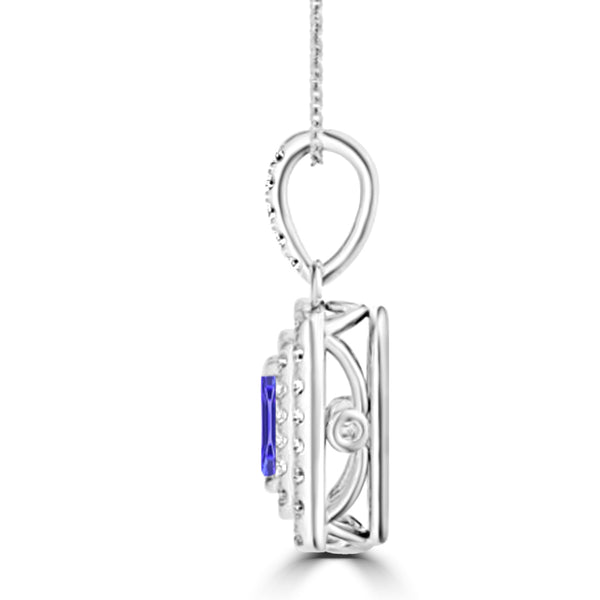 TMR121142 - Hazel - Emerald Cut Tanzanite and Diamond Pendant Double Halo