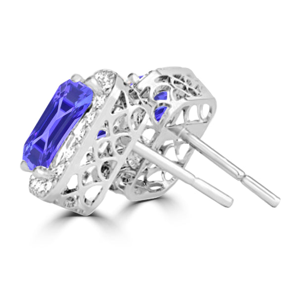 TMR121122 - Madison - Emerald Cut Tanzanite and Diamond Earring Halo