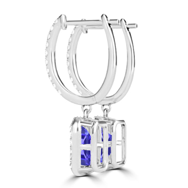 TMR121123 - Luna - Emerald Cut Tanzanite and Diamond Earring Halo