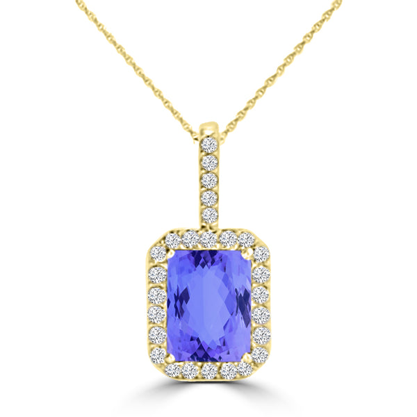 TMR121140 - Zoe - Emerald Cut Tanzanite and Diamond Pendant Halo