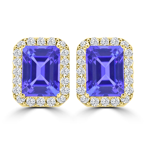 TMR121122 - Madison - Emerald Cut Tanzanite and Diamond Earring Halo