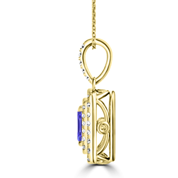 TMR121142 - Hazel - Emerald Cut Tanzanite and Diamond Pendant Double Halo