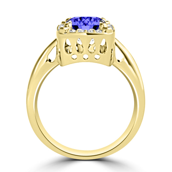 TMR121209 - Yara - Emerald Cut Tanzanite and Diamond Ring Halo