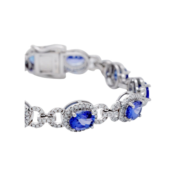 11.02 cts AAAA Oval Tanzanite Bracelet with 0.154 cttw Diamonds in 14K White Gold