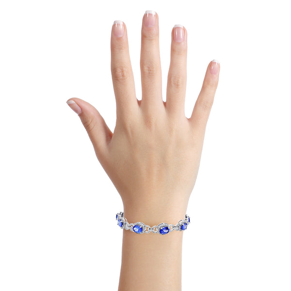 11.02 cts AAAA Oval Tanzanite Bracelet with 0.154 cttw Diamonds in 14K White Gold