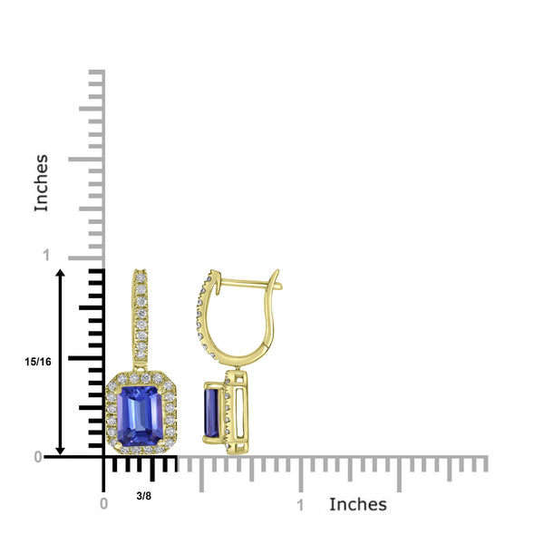 2.97ct AAAA Emerald Cut Tanzanite Earring with 0.47 cttw Diamond in 14K Yellow Gold