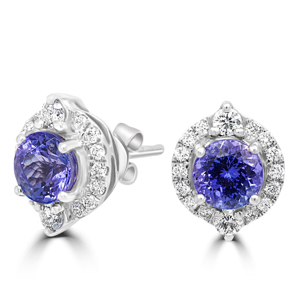 2.23 ct Round Tanzanite Earring with 0.53 cttw Diamond in 14K White Gold