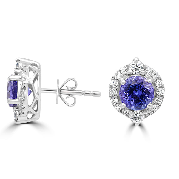 2.23 ct Round Tanzanite Earring with 0.53 cttw Diamond in 14K White Gold