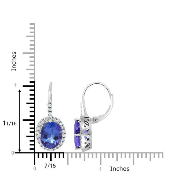 6.59ct AAAA Oval Tanzanite Earring with 0.5 cttw Diamond in 14K White Gold