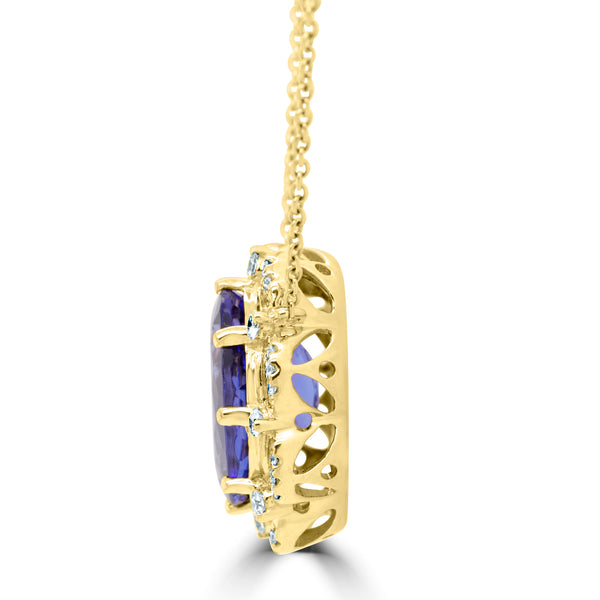 6.61 ct Oval Tanzanite Necklaces with 0.57 cttw Diamond in 14K Yellow Gold