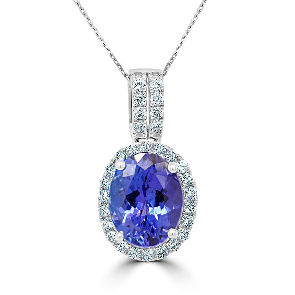 2.73 ct Oval Tanzanite Pendants with 0.27 cttw Diamond in 14K White Gold