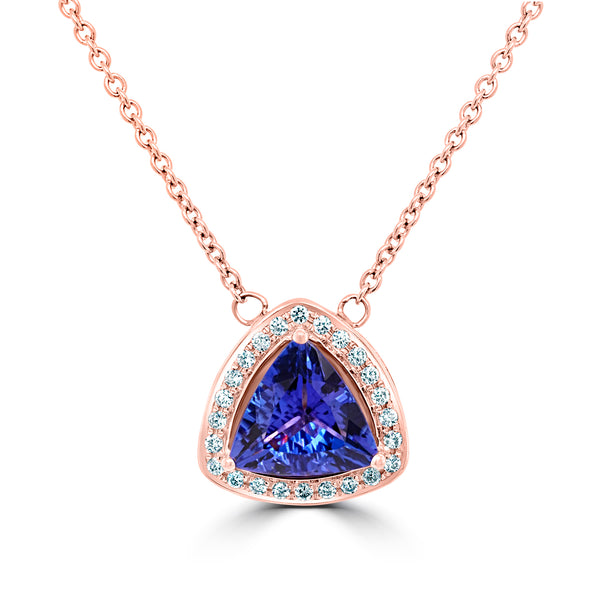 1.98 ct Trillion Tanzanite Necklaces with 0.17 cttw Diamond in 14K Rose Gold