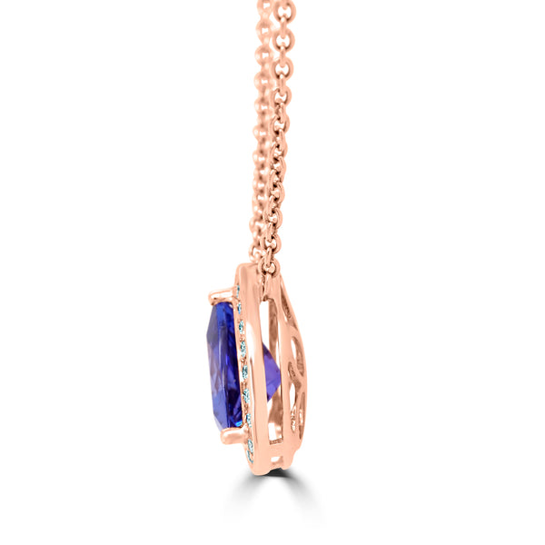 1.98 ct Trillion Tanzanite Necklaces with 0.17 cttw Diamond in 14K Rose Gold