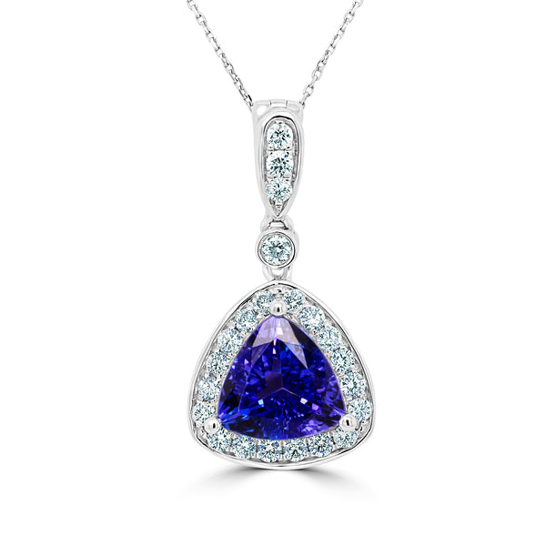 2.37 ct Trillion Tanzanite Pendants with 0.44 cttw Diamond in 14K White Gold