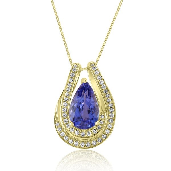 2.42ct AAAA Pear Tanzanite Pendant with 0.27 cttw Diamond in 14K Yellow Gold