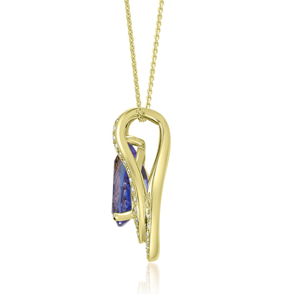 2.42ct AAAA Pear Tanzanite Pendant with 0.27 cttw Diamond in 14K Yellow Gold