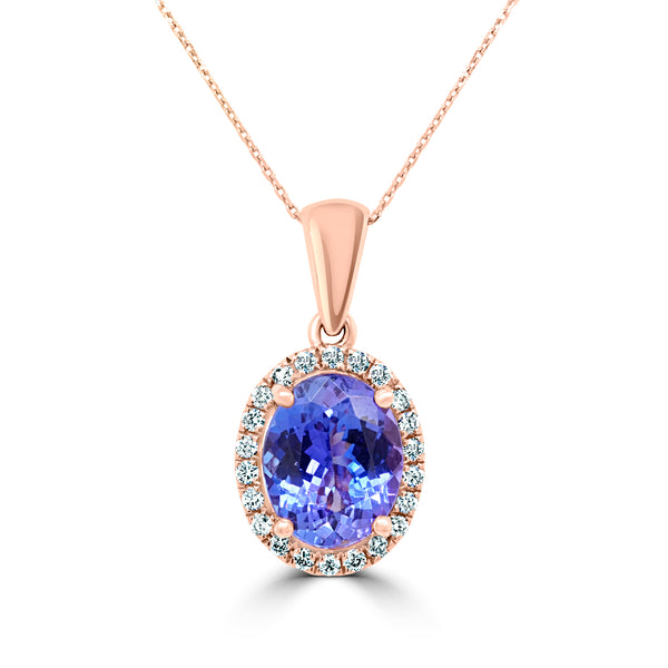 2.32 ct Oval Tanzanite Pendants with 0.16 cttw Diamond in 14K Rose Gold