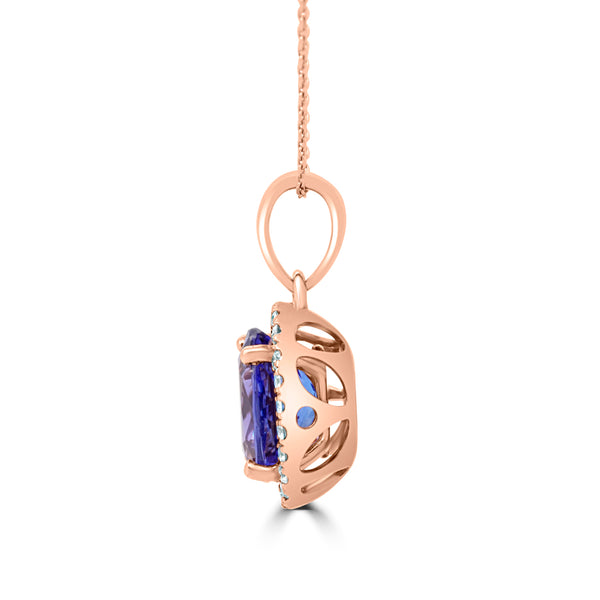 2.32 ct Oval Tanzanite Pendants with 0.16 cttw Diamond in 14K Rose Gold