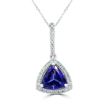 2.50 ct AAAA Trillion Tanzanite Pendant with 0.25 cttw Diamond in 18K WG