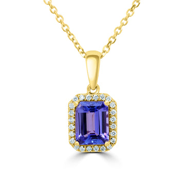 2.3 ct Emerald Cut Tanzanite Pendants with 0.18 cttw Diamond in 14K Yellow Gold