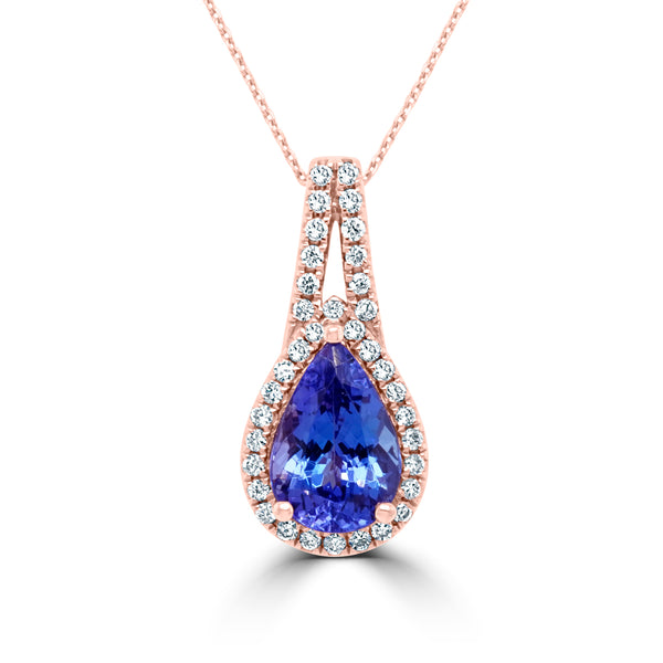 2.06 ct AAAA Pear Tanzanite Pendant with 0.23 cttw Diamond in 14K Rose Gold