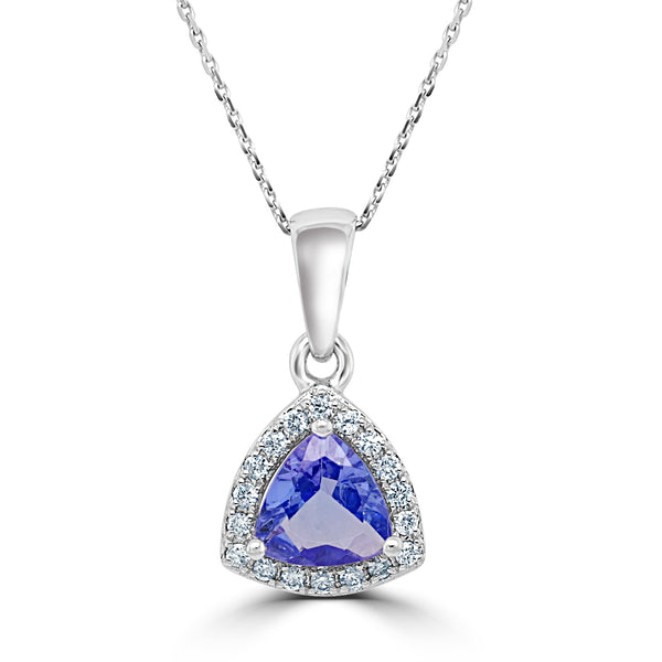 0.54 ct Trillion Tanzanite Pendants with 0.07 cttw Diamond in 14K White Gold