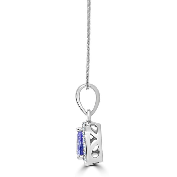 0.54 ct Trillion Tanzanite Pendants with 0.07 cttw Diamond in 14K White Gold