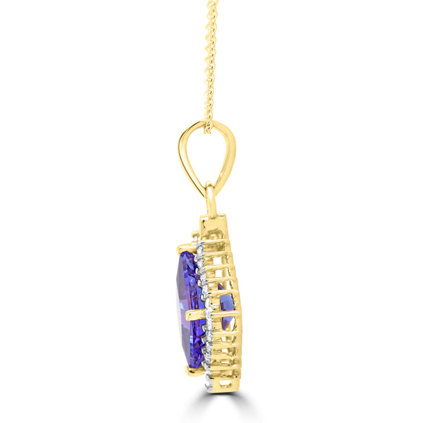 2.42ct Princess Tanzanite Pendants with 0.15 cttw Diamond in 14K Yellow Gold