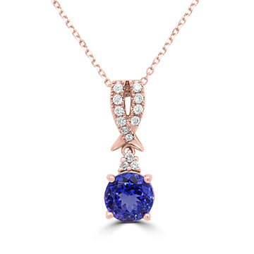 1.97 ct Round Tanzanite Pendants with 0.17 cttw Diamond in 14K Rose Gold
