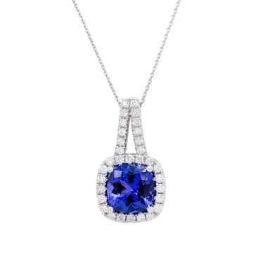 1.57 ct AAAA Cushion Tanzanite Pendant with 0.26 cttw Diamond in 18K WG