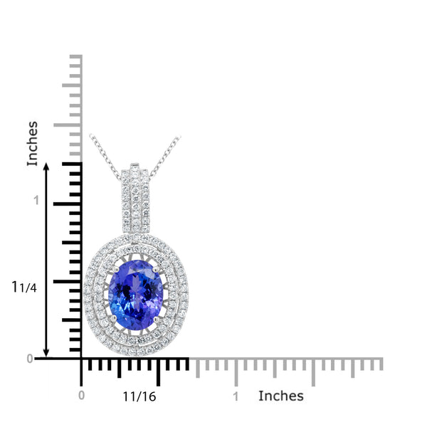 5.09 ct AAAA Oval Tanzanite Pendant with 0.87 cttw Diamond in 14K White Gold
