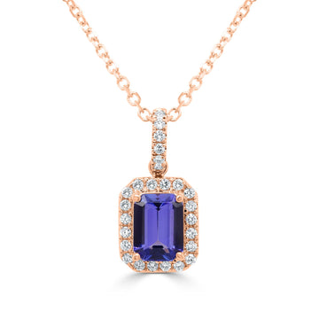 1.5ct AAAA Emerald Tanzanite Pendant with 0.23 cttw Diamond in 14K Rose Gold