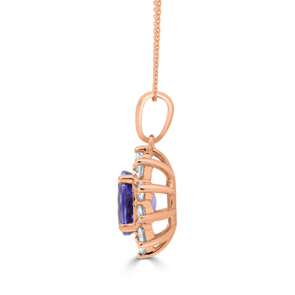 1.42 ct AAAA Oval Tanzanite Pendant with 0.61 cttw Diamond in 14K Rose Gold