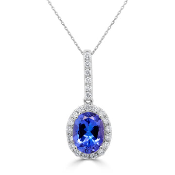 1.85 ct Oval Tanzanite Pendants with 0.28 cttw Diamond in 14K White Gold