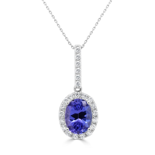 1.72ct AAAA Oval Tanzanite Pendant with 0.28 cttw Diamond in 14K White Gold