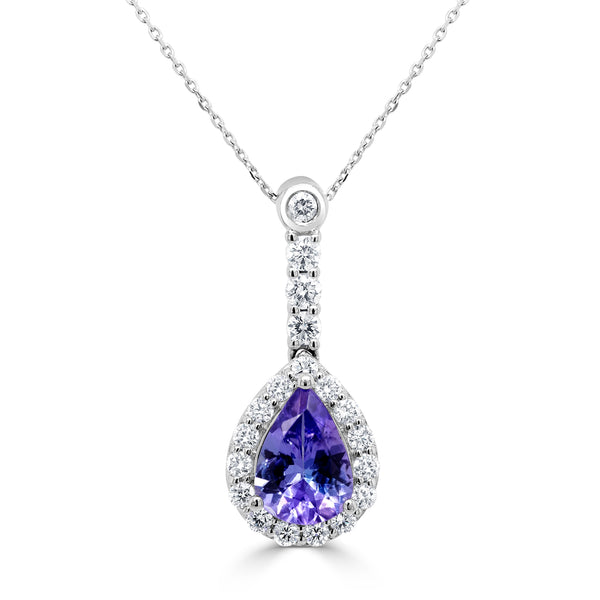 0.88 ct Pear Tanzanite Pendants with 0.32 cttw Diamond in 14K White Gold