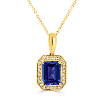 2.14 ct Emerald Cut Tanzanite Pendants with 0.17 cttw Diamond in 14K Yellow Gold