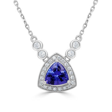1.5 ct Trillion Tanzanite Necklaces with 0.42 cttw Diamond in 14K White Gold