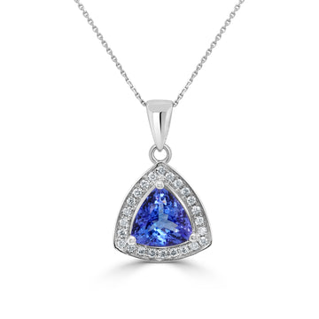 1.57ct Natural Tanzanite Pendant with 0.15tct Diamonds set in 14K White Gold