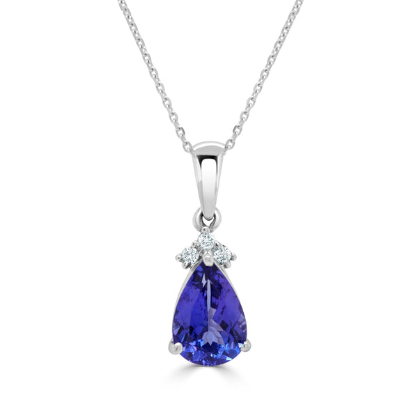 2.09 ct Pear Tanzanite Pendants with 0.06 cttw Diamond in 14K White Gold