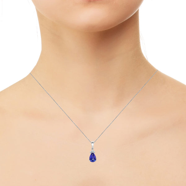 2.09 ct Pear Tanzanite Pendants with 0.06 cttw Diamond in 14K White Gold