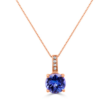 1.31 ct Round Tanzanite Pendants with 0.02 cttw Diamond in 14K Rose Gold