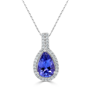 1.47 ct AAAA Pear Tanzanite Pendant with 0.15 cttw Diamond in 14K WG