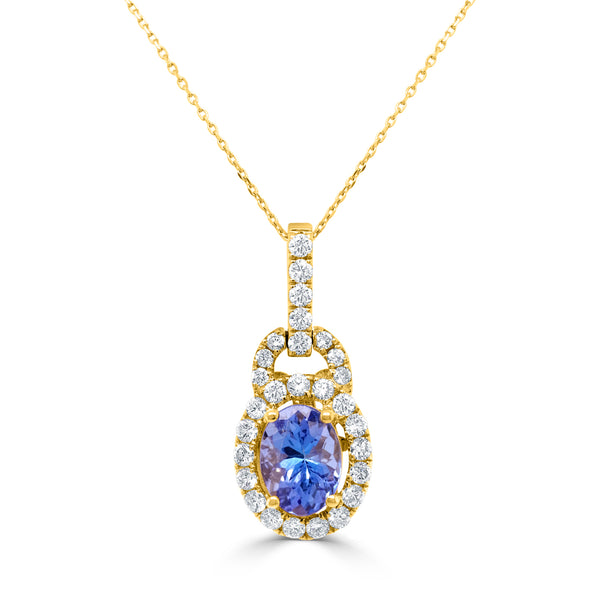 1.11 ct Oval Tanzanite Pendants with 0.42 cttw Diamond in 14K Yellow Gold