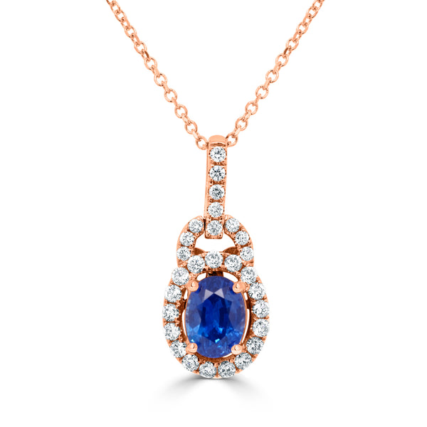 1.04ct AAAA Oval Tanzanite Pendant with 0.35 cttw Diamond in 14K Rose Gold