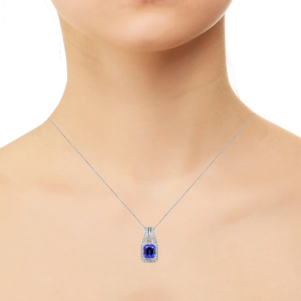 2.62 ct Emerald Cut Tanzanite Pendants with 0.47 cttw Diamond in 14K White Gold