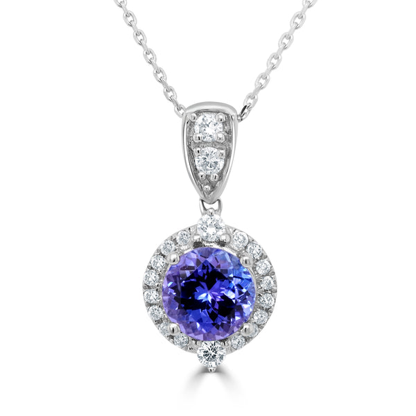 1.33 ct AAAA Round Tanzanite Pendant with 0.22 cttw Diamond in 14K White Gold